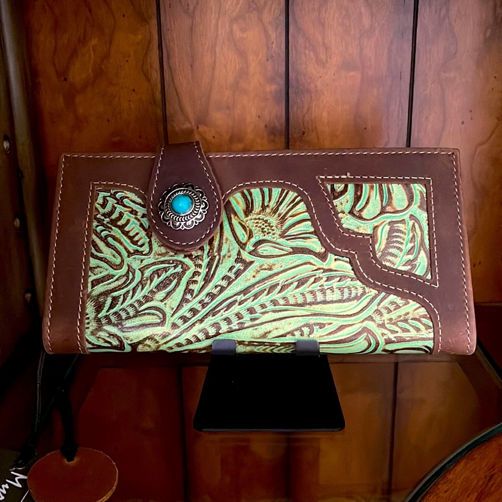 Myra cocktail tooled leather wallet